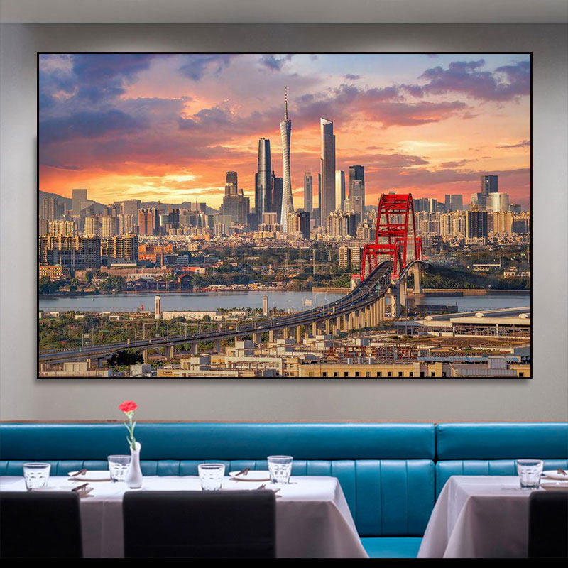 广州挂画广州塔小蛮腰油画老广州壁画珠江新城城市风景纪念装饰画