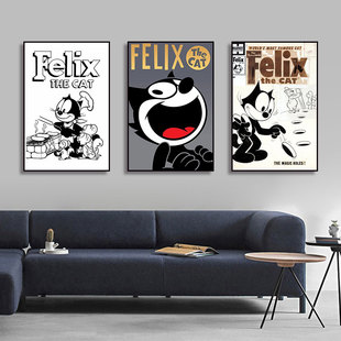 菲利克斯猫Felix the Ca菲力猫复古美式海报挂画儿童房客厅装饰画