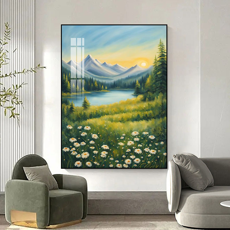 风和日丽效外风景挂画好天气背有靠山壁画客厅玄关金山银山装饰画