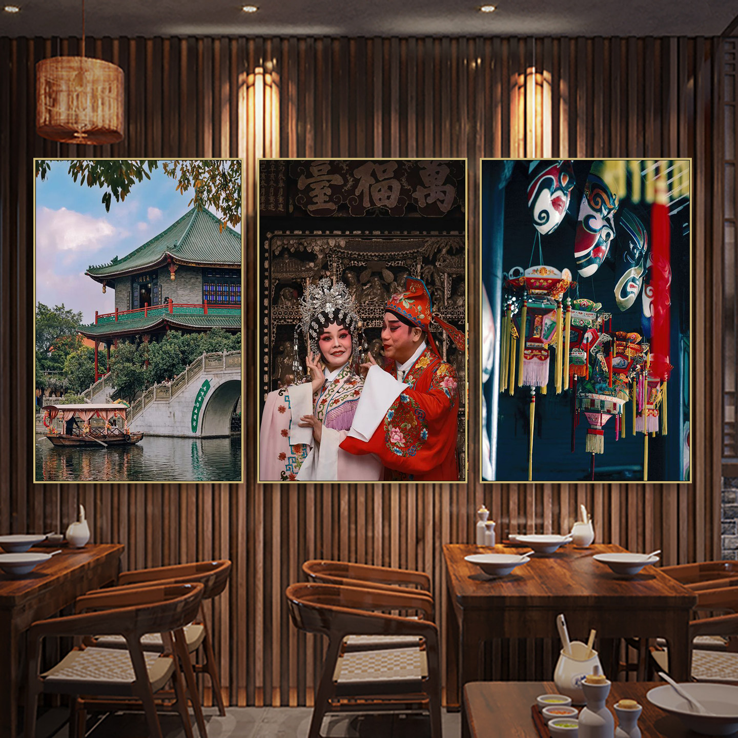 岭南文化广州佛山风景画建筑挂画广东风格粤剧祖廟广府风情装饰画