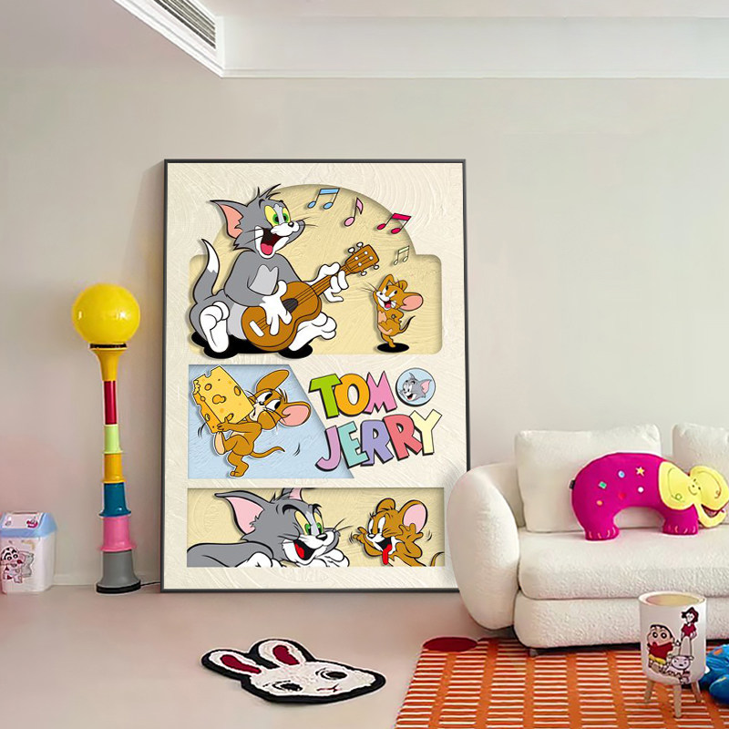 猫和老鼠装饰画美式复古卡通动画片儿童房画框摆画汤姆和杰瑞挂画