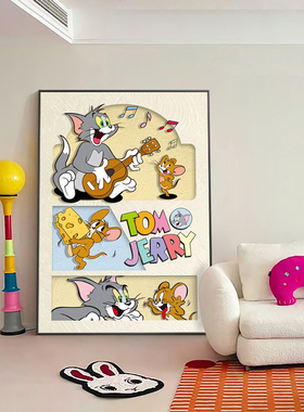 猫和老鼠装饰画美式复古卡通动画片儿童房画框摆画汤姆和杰瑞挂画