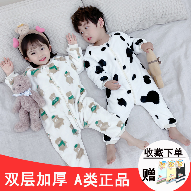 儿童连体睡衣冬季宝宝加绒加厚爬服男童女童家居服婴儿珊瑚绒睡袋