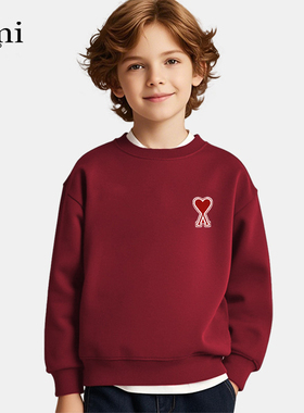 官方AMI SRTP儿童酒红色新年款卫衣亲子装2026春秋季男女童装长袖