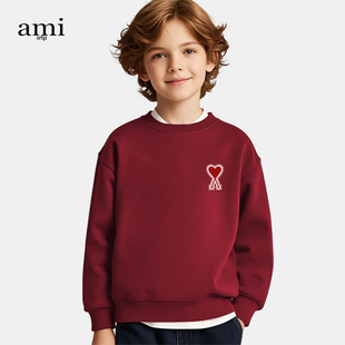 官方Ami srtp儿童酒红色新年款卫衣亲子装2026春秋季男女童装长袖