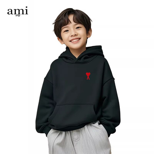 官方Ami srtp连帽卫衣男女童装春季新款爱心刺绣帽衫百搭外套潮