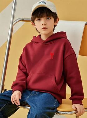 官方Ami srtp红色新年儿童连帽卫衣男女童秋冬长袖2026年新款上衣