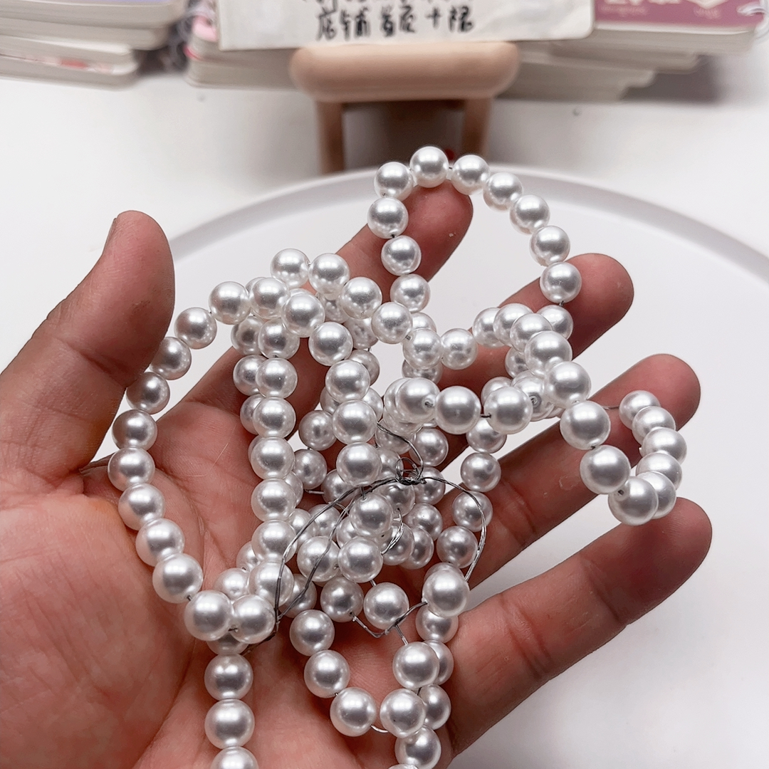 L04约0.8厘米高亮玻璃防珍珠一条 diy手工材料配件满30包邮