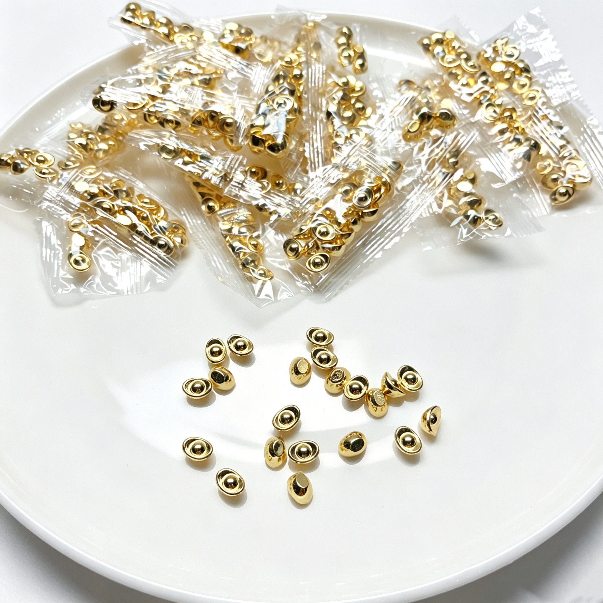 T23约1厘米金色仿金属元宝摆件一份400个diy手工材料配件满30包邮