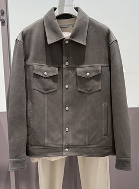 G家男装秋冬季新款灰绿色咖色休闲反绒皮真皮皮衣G25X124007/004