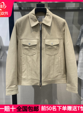 G家男装秋冬季新款米色鹿皮工装夹克真皮皮衣夹克外套GEX11215313