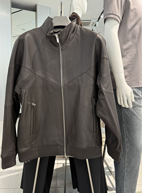 B1BDF4F01鸟家男装秋冬季落肩款绵羊皮休闲立领拼接夹克真皮外套