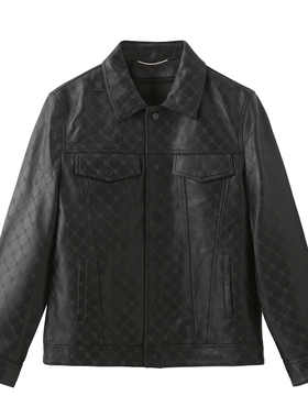 BYBDC4F03鸟家男装秋冬季新款黑色翻领可拆羽绒内胆真皮皮衣外套