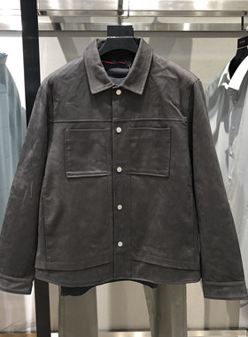 G家男装秋冬季新款深灰色翻领休闲麂皮绒工装夹克外套GD1210858H