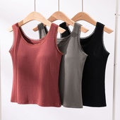 修身 秋冬吊带胸垫背心女一体式 免穿文胸内衣大码 加厚磨毛打底上衣