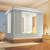 2025新款 A类全底防摔纯色遮光帘坐床式 蚊帐家用卧室1.8米床幔纹帐