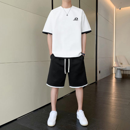 今年流行特惠青少年男士短袖套装夏季新款潮流帅气宽松圆领短袖