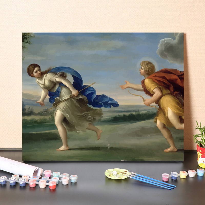 数字油画diy填充卢浮宫博物馆世界名画阿波罗和达芙妮填色绘画