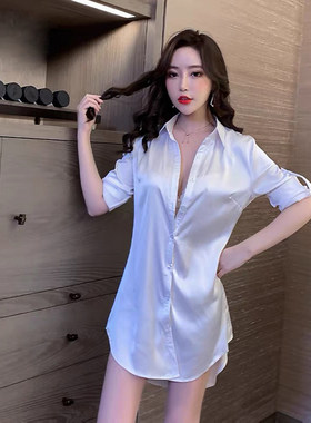 夜总店女装v领性感连衣裙显瘦气质遮肚子衬衫裙夜场上班工作衣服