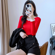 V领蕾丝打底衫女秋冬季2025新款小香风毛衣针织衫高级感内搭上衣