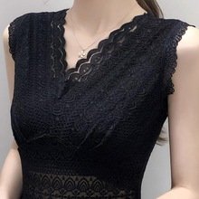 蕾丝v领吊带背心女内搭夏季新款纯色黑色针织打底衫无袖上衣外穿