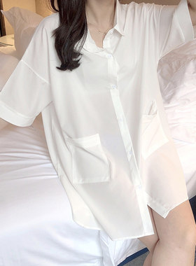 白色气质雪纺睡衣风衬衫女夏新款