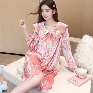金丝绒睡裙女款2026年新款秋冬季长袖高级感性感纯欲风睡衣连衣裙