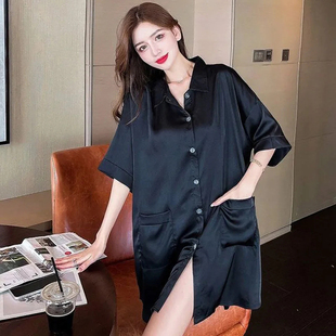 性感白衬衫睡衣女夏男友风宽松睡裙寸衫中长款老公衬衣家居服春秋