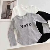 儿童洋气长袖 2024新款 T恤女宝宝内搭不规则上衣 打底衫 女童春秋款