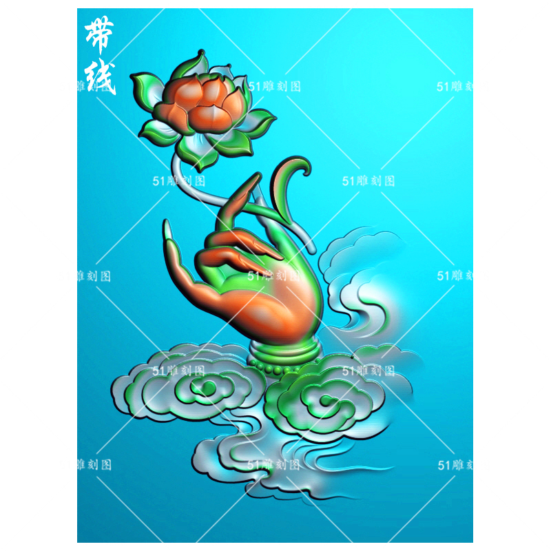 精雕图jdp灰度图bmp仿古浮雕佛手木雕gqs-025莲花观音