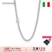 brosway欧美字母情侣军牌古巴链钛钢项链毛衣链男女款 情人节礼物