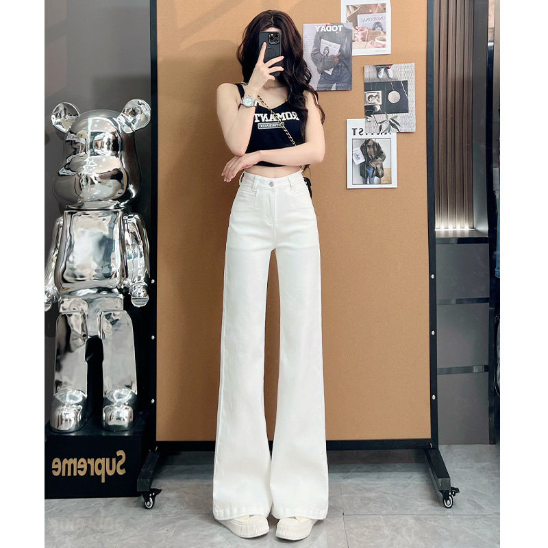 白色天丝喇叭牛仔裤女夏季薄款2026年新款垂感潮流超火直筒裤子女