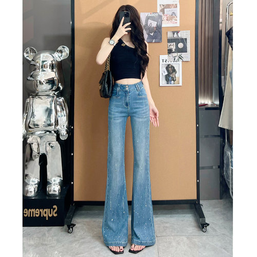 不贴腿烫钻喇叭牛仔裤女2026春夏