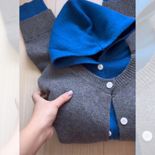 法式灰色假两件连帽针织开衫女春秋外搭高级感奶fufu宽松外套上衣