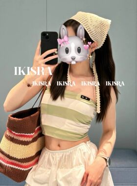 夏季清爽感拼色条纹抹胸上衣女