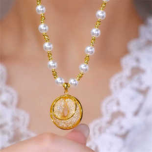 金丝网状水晶圈圈吊坠珍珠项链2025新款爆款轻奢高级感气质锁骨链