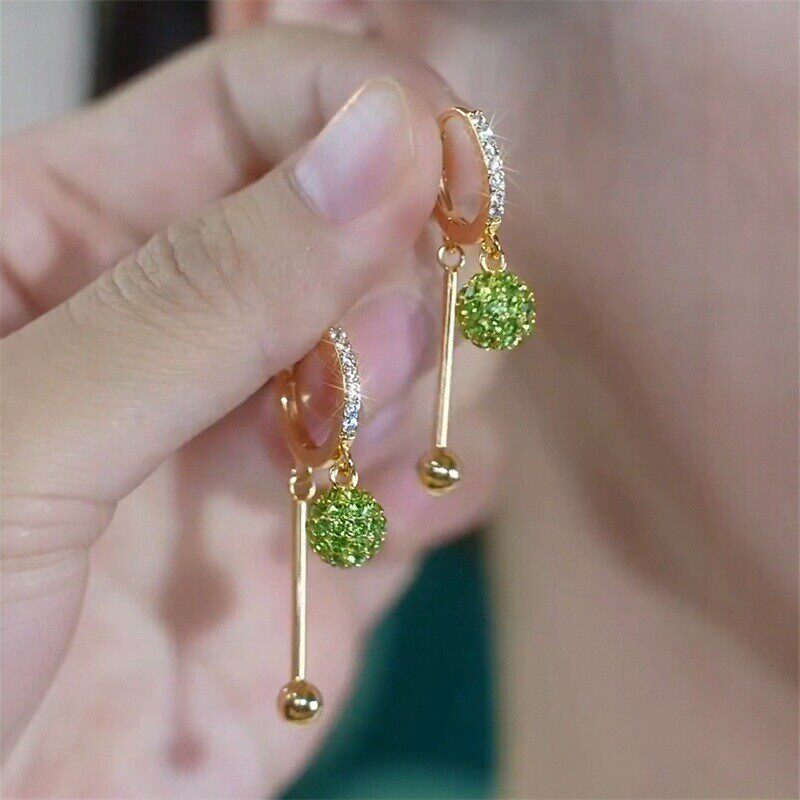 925银针绿色满钻球球耳环女时尚高级感微镶耳扣轻奢清新气质耳饰