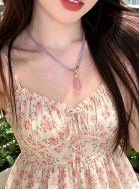 新中式冰透粉色葫芦吊坠项链女