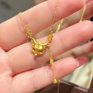 新中式金色狐狸面具项链女