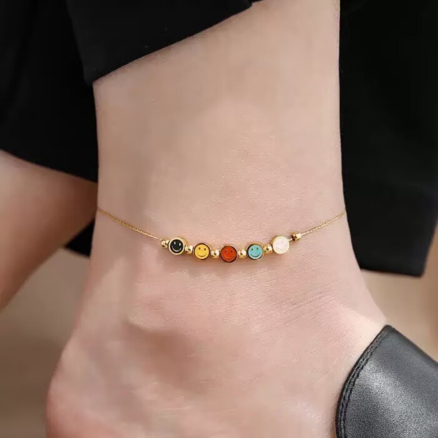 多巴胺彩色笑脸脚链女