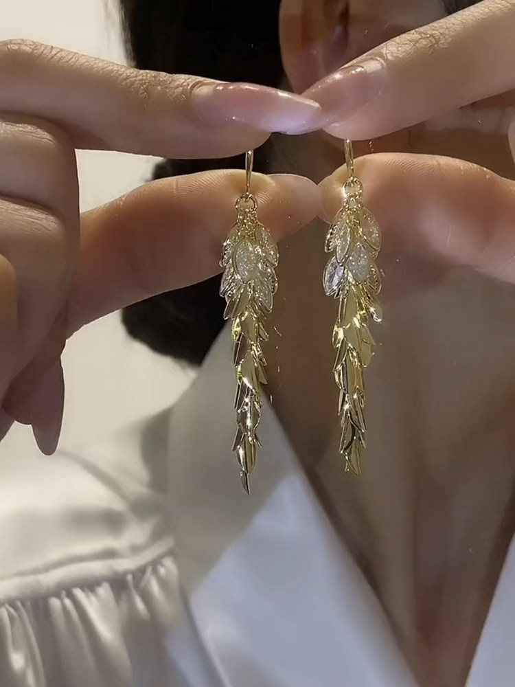 超仙气质锆石麦穗流苏耳环女