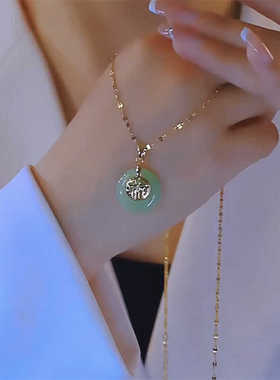 复古绿色平安扣福字吊坠项链