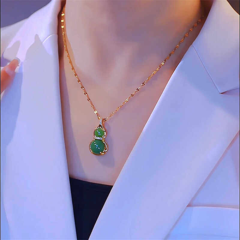 网红同款绿葫芦吊坠钛钢项链