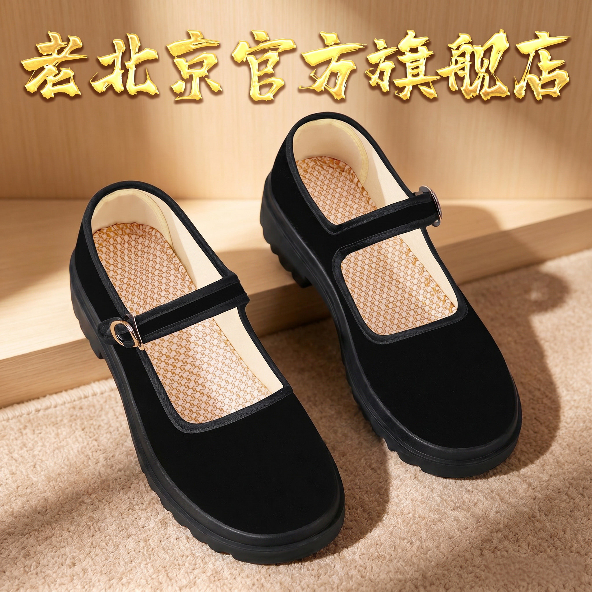 艾草防臭黑色厚底软底防滑工作鞋图片