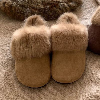 厚底加绒复古毛毛拖鞋女外穿雪地靴2025冬季新款勃肯鞋包头棉拖鞋