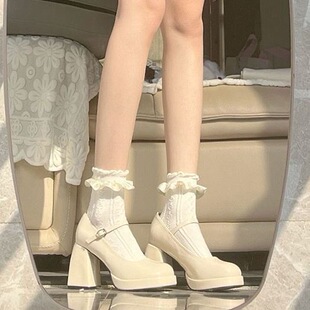 白色玛丽珍高跟鞋10cm白色高跟缎面女法式气质婚鞋增高单鞋