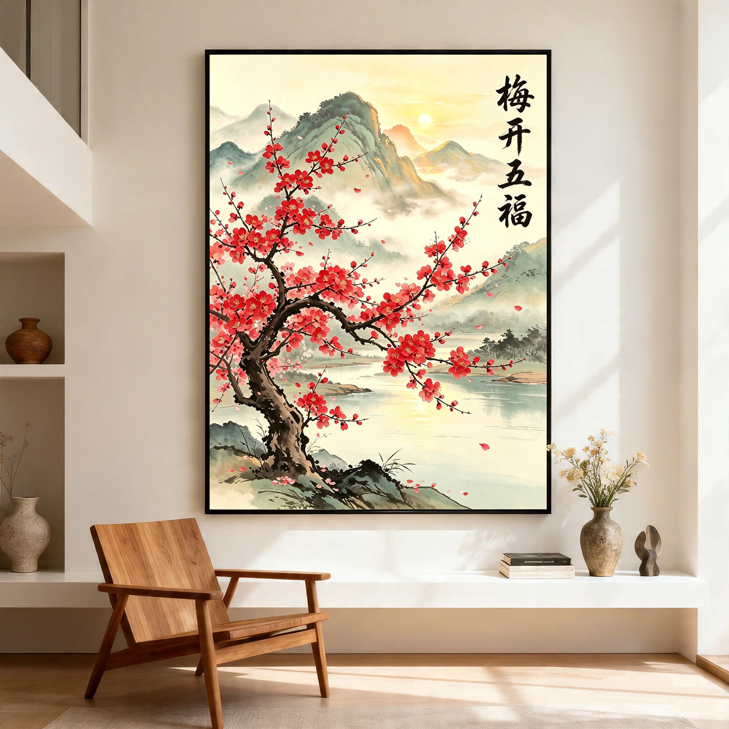 梅花钻石画客厅卧室梅开五福中国风点钻贴砖十字绣新款5D满钻2026