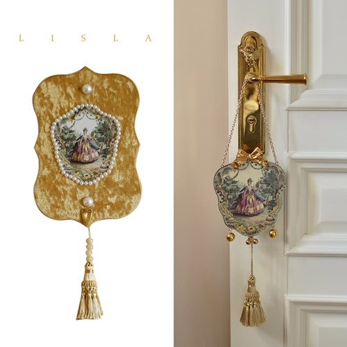 法式中古复古丝绒蝴蝶结油画壁挂欧式玄关卧室挂画装饰画门挂件