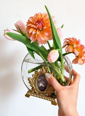 复古欧式人物花瓶摆件黄铜装饰画收纳水培花器玻璃鱼缸餐厅摆件