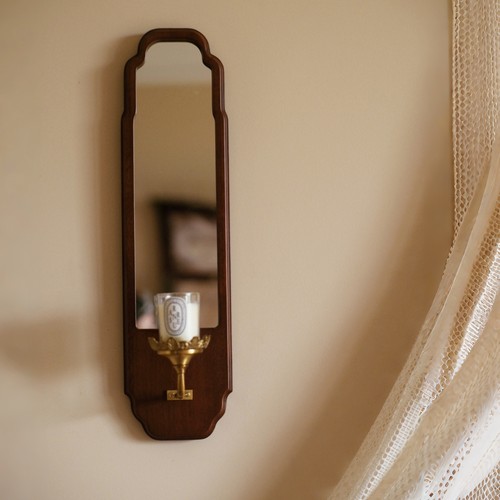 原创法式中古风实木镜子黄铜烛台挂画客厅卧室玄关小众家居装饰画